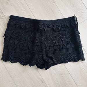 Pins & Needles Black Crochet Lace Shorts with Scalloped Hem